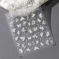 Stereoscopic 5D nail sticker TL-052 with white embossed flowers, butterflies and mini pearls - White Butterfly Flower Style (TL052)
