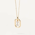 Gold octagon pendant necklace with micro-paved zircon initial Z on dainty chain - Letter Z