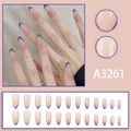 Kit di 24 unghie finte stiletto blu stile francese con base rosa naturale e bordi blu scuro - Blu Scuro Francese (A3261 Tipo di Colla)