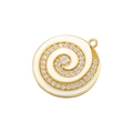 Golden spiral ocean seashell pendant with white enamel and sparkling zircon stones - White