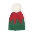 Berretto in maglia per bambini con motivo a zigzag rosso e verde e pompon di pelliccia - M (50-52cm) / Stile a Contrasto Zigzag Rosso e Verde (A)