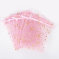 Pink sheer organza jewelry pouches with gold star and moon patterns and ribbon tie - Star Moon Ribbon/Pink / 10*15cm