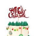Roter Glitzer Merry Christmas Tortenstecker auf weißem festlichem Weihnachtskuchen - Rot Merry Christmas (Geschenkbox & Baum Stil) / Mit Klebepunkten