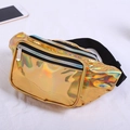 Golden holographic laser waist bag with adjustable nylon strap for women outdoor sports - Gold