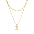 Double-layered golden stainless steel necklace with sparkling X letter pendant and zircons - Gold-Letter X