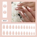 Pink press-on nails with white French tips and metallic details, almond shape, 24 pieces - W647 Aurora French
