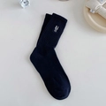 Dark blue ribbed cotton socks with cute rabbit embroidery and vertical stripes - One Size / Royal Blue