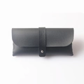 Chic black leather sunglasses pouch with silver metal stud and grainy texture - Black Leather Pouch