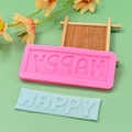 Pink silicone HAPPY letter mold for DIY fondant cakes and clay crafts with blue resin sample - Pink