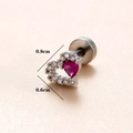 Clou d'oreille en acier argenté avec zircon rose en cœur et cristaux transparents - Argent 1#-Cœur Rose / Argent
