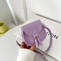 Mini lavender crossbody bag for girls with cute leather tassel and metal ring detail - Purple