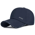 Navy blue breathable baseball cap with white Sport logo and laser-cut side vents - Navy Blue