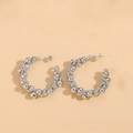 Orecchini a cerchio in argento S925 lucido con design a grappolo di sfere irregolari - Perle a Spina in Forma di C / Colore Platino