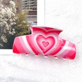Pink and white gradient heart pattern acrylic hair claw clip for elegant hairstyles - Pink White Heart (D3-4-21)