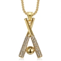 Collana hip hop color oro con pendente a forma di mazze da baseball incrociate con strass - Pendente Oro Solo (Senza Catena)