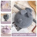 Cute bunny plush hot water bottle 1200ml in grey and purple with leakproof screw cap - 40oz / Round / Dark Gray