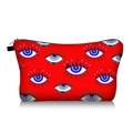 Front view of red cosmetic bag with evil eye pattern and black zipper closure - Red Full Print Evil Eye Style (jaiying132)