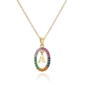 Gold plated oval pendant necklace with rainbow zircon letter A on a white background - Letter A