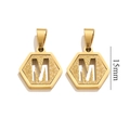 18K gold plated hexagon letter M pendant with sandblasted finish, 15mm size - Letter M - Gold