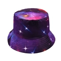 Close-up of the purple galaxy print and durable stitching on a starry bucket hat - One Size / Purple Starry Sky