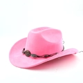 Détail d'un chapeau de cowboy rose avec bandeau ethnique en perles et métal - M (56-58cm) / Magenta
