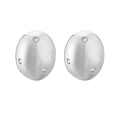 Macro view of silver oval hoop earrings with three inlaid cubic zirconia stones - Silver White Zirconia Egg-shaped