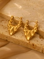 Golden stainless steel croissant hoop earrings with elegant pleated texture on travertine - 18K Gold Teardrop (1284)