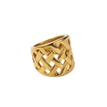 Exaggerated 18k gold plated wide mesh lattice ring with intricate woven design for women - Crossed