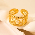 Golden multi-layer titanium steel open ring with a vintage style chain design - Gold 87