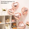 Set of 10 rose gold heart balloons 18 inch with white ribbon for party decoration - 18 Inch Rose Gold Heart (10PCS)