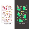 Luminous unicorn and rainbow waterproof tattoo stickers for kids in dark glow effect - Cartoon Mix Style (WS-K104)