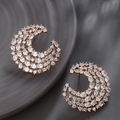 Elegant gold-tone crescent moon stud earrings with shimmering marquise and round cubic zirconia - Full Pave Crescent C-Hoop / Gold