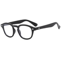 Classic black Boston round frame glasses with silver diamond rivets and keyhole bridge - Glossy Black Frame Clear Lens
