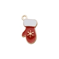 Christmas red enamel glove pendant with golden snowflake pattern and metal ring - Red Snowflake Christmas Glove