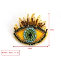 Detailed size view of Evil Eye brooch pin with crystal beads, 58mm by 55mm and 12.8g - Yellow Felt Gold Brown Beads Eyelash Eye-BE1508YE00