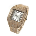 Men's luxury gold square quartz watch with full iced-out crystals and Roman numerals - Gold (Silver Dial)
