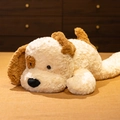 Soft plush floppy dog toy in cream and brown curls resting on a wooden surface - Height: 40cm / Lying Dog (Cream White & Brown)