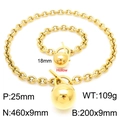 Golden titanium steel O-chain jewelry set with hollow 18mm round ball and OT buckle - Gold 2-Piece Set (Necklace + Bracelet)