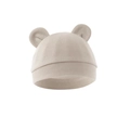 Soft beige baby bear beanie with cute 3D ears in comfortable ribbed cotton knit - One Size / Milk Tea
