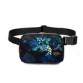 Blue-black geometric nylon waist bag with abstract tech pattern and adjustable strap - Hawaiian Blue