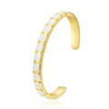 Adjustable bamboo-style gold bangle with white enamel inlay in a minimalist design - White Square Enamel Style / 18K Gold