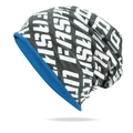 Reversible grey and blue knitted beanie featuring stylish all-over fashion letter prints - Royal Blue