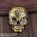 Golden skull brooch with black floral engraving for Halloween suits, 3.4 by 4.8 cm - Antique Gold Embossed Skull (XZ25146)