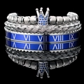 Men's retro silver and blue crown bracelet set with roman numeral engravings - Steel Color Crown Blue Zircon with Aluminum