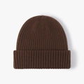Dark brown ribbed knit beanie hat for winter, double-layered thick cuff style for women - One Size / Dark Coffee