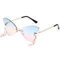 Frameless butterfly sunglasses with blue-pink gradient lenses and gold chain charms - Gold Frame Blue-Pink Gradient Lens