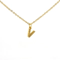 Golden stainless steel necklace featuring a crystal-encrusted letter V pendant detail - Gold Letter V