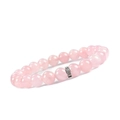Pink rose quartz beaded bracelet with a decorative silver hollow metal charm - Rose Quartz
