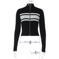 Détail du cardigan noir en maille avec rayures blanches contrastées et col montant zippé - S / Noir