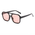 Lunettes de soleil aviateur carrées à monture noire et verres rose clair - Monture Noire Verres Roses
